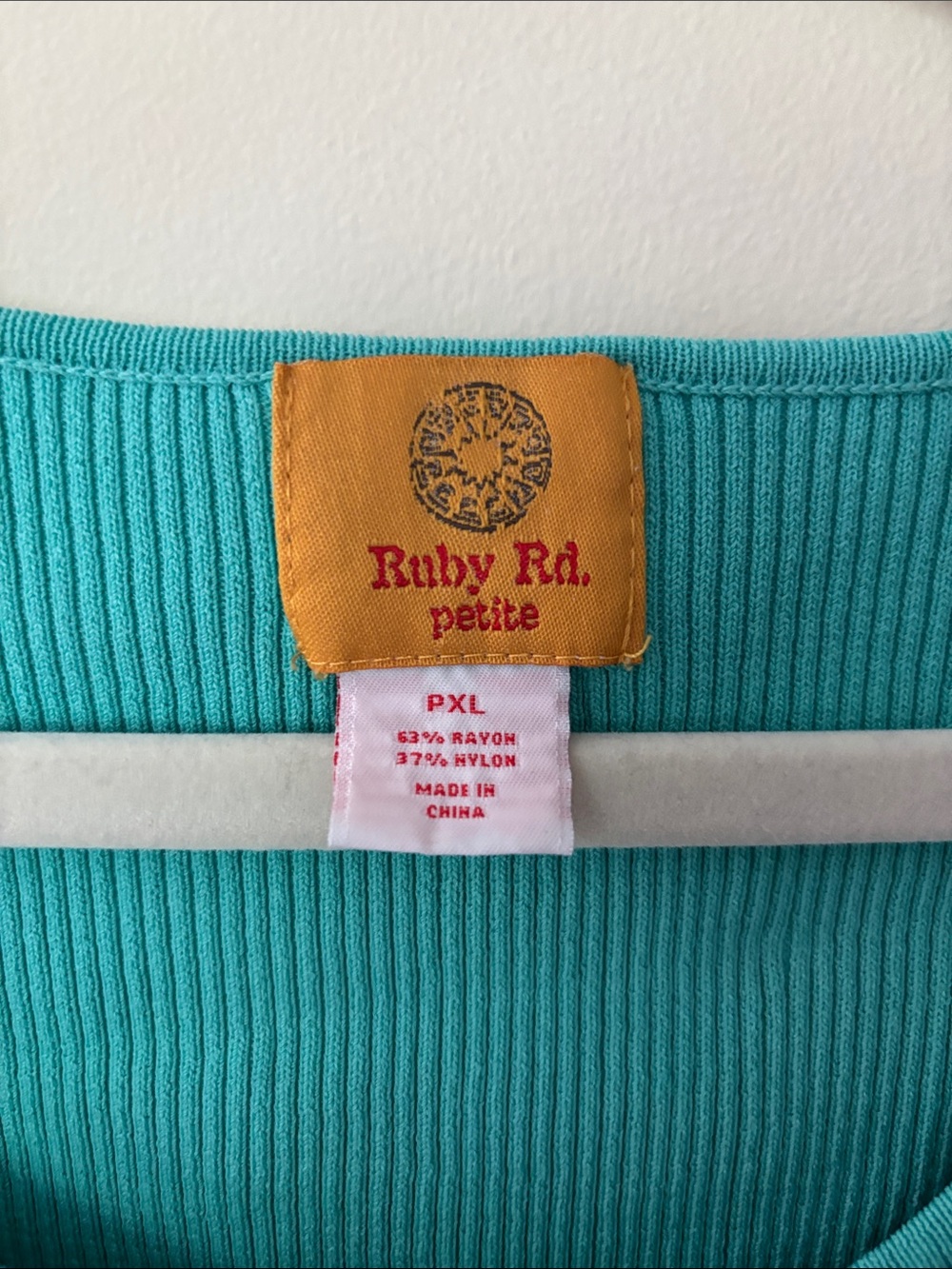Ruby Rd. Turquoise Ribbed Tank with Beaded Neckline - Picture 2 of 4